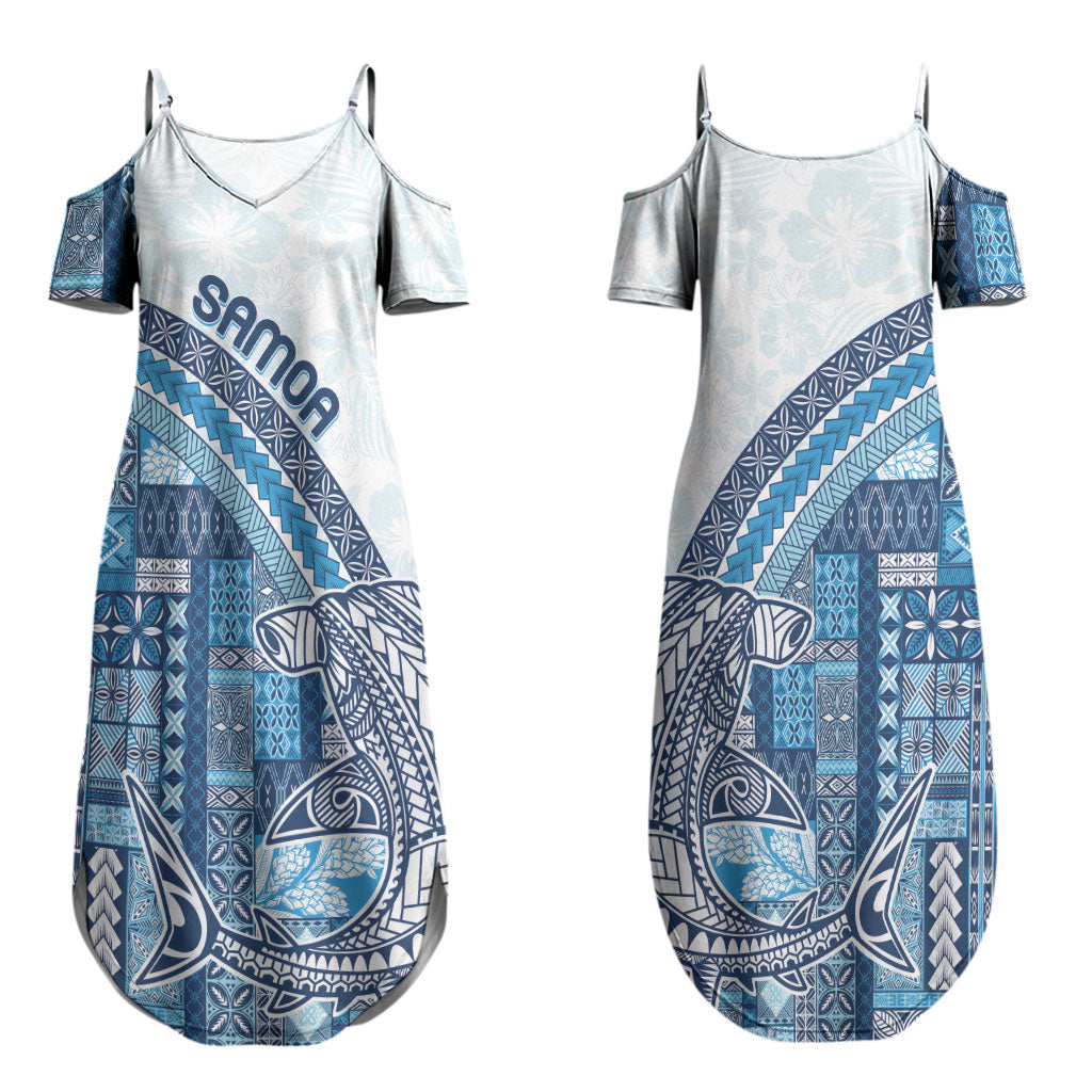 Samoa Mamanu Siapo Royal Blue Couples Matching Summer Maxi Dress and Hawaiian Shirt Tatau Malie