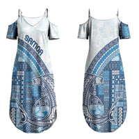 Samoa Mamanu Siapo Royal Blue Couples Matching Summer Maxi Dress and Hawaiian Shirt Tatau Malie
