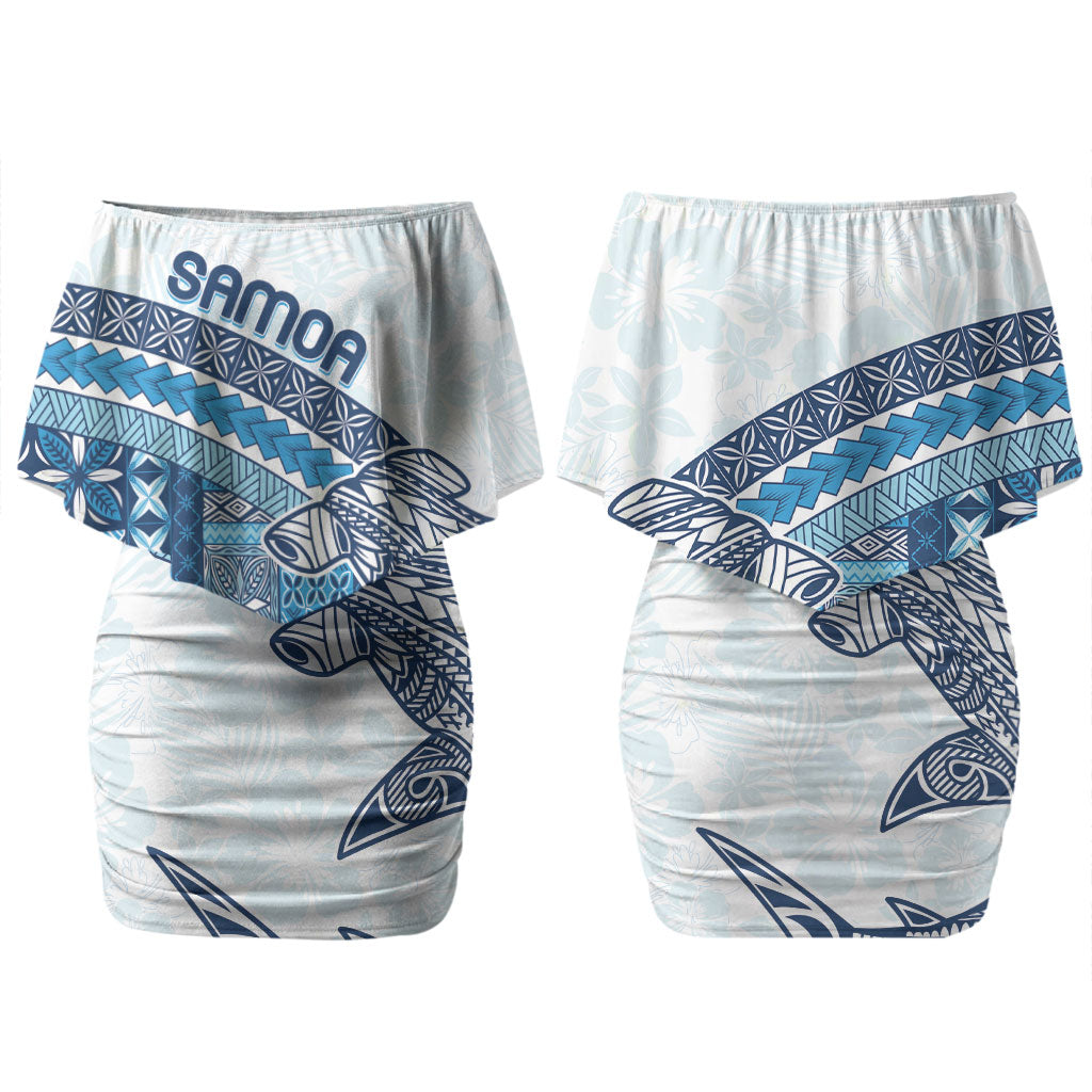 Samoa Mamanu Siapo Royal Blue Family Matching Off Shoulder Short Dress and Hawaiian Shirt Tatau Malie