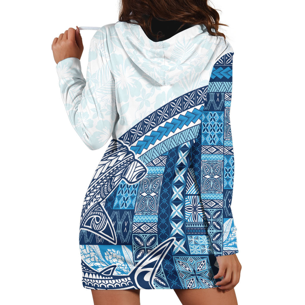 Samoa Mamanu Siapo Royal Blue Hoodie Dress Tatau Malie