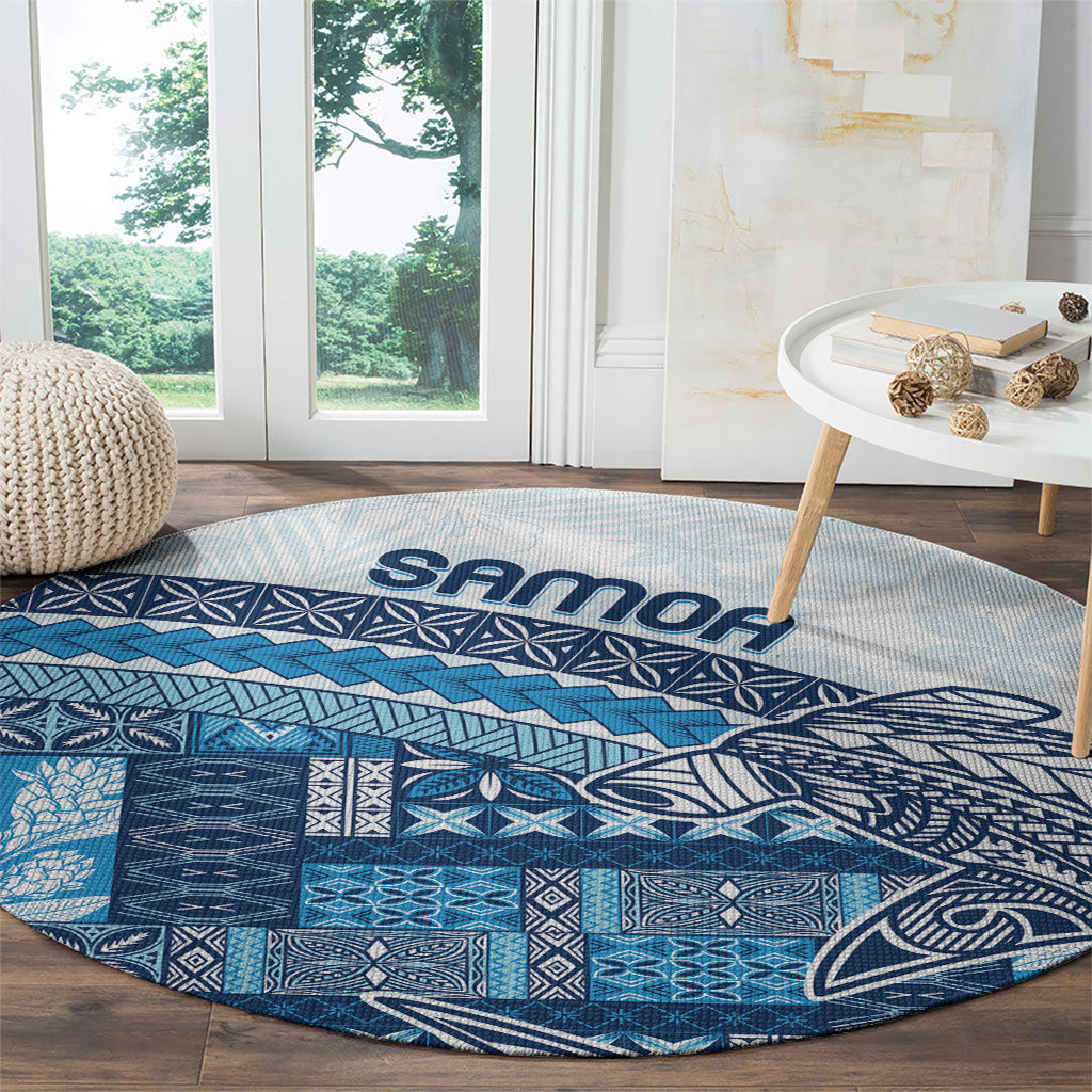 Samoa Mamanu Siapo Royal Blue Round Carpet Tatau Malie
