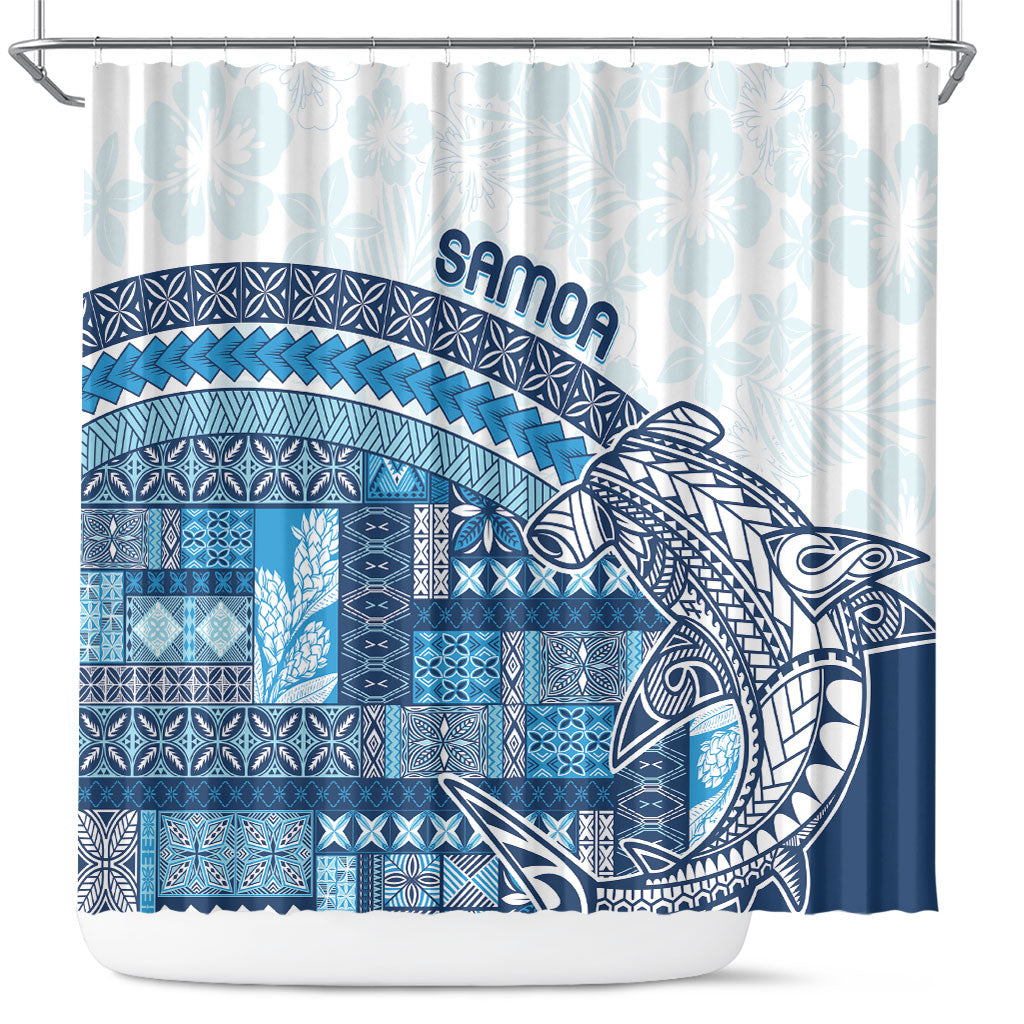 Samoa Mamanu Siapo Royal Blue Shower Curtain Tatau Malie