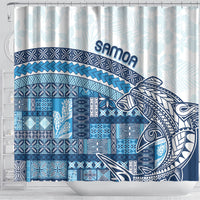 Samoa Mamanu Siapo Royal Blue Shower Curtain Tatau Malie