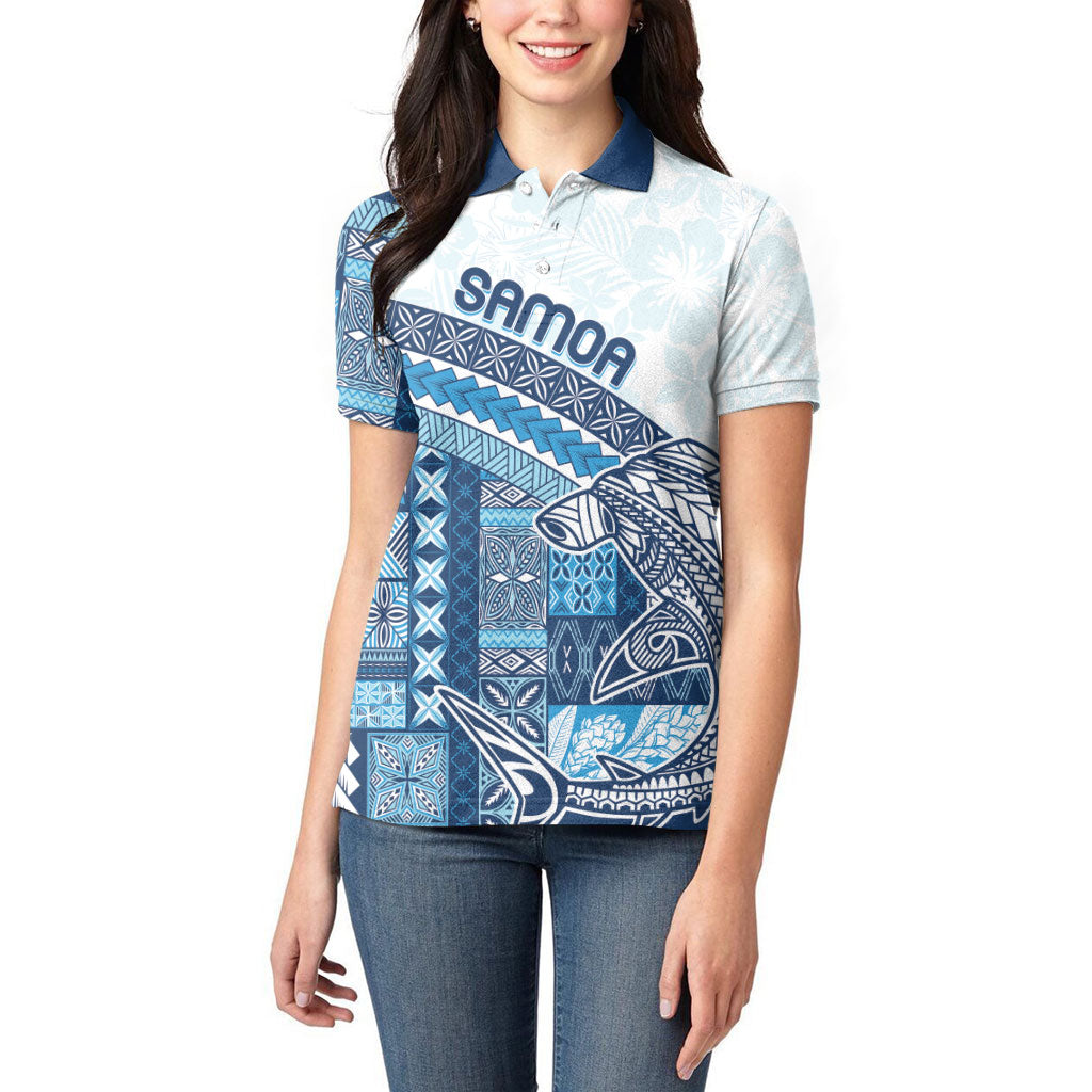 Samoa Mamanu Siapo Royal Blue Women Polo Shirt Tatau Malie