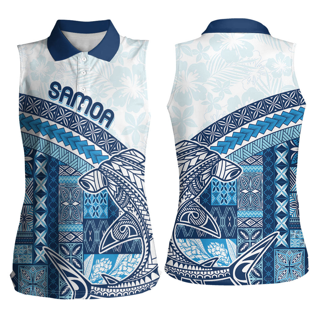 Samoa Mamanu Siapo Royal Blue Women Sleeveless Polo Shirt Tatau Malie
