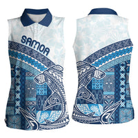 Samoa Mamanu Siapo Royal Blue Women Sleeveless Polo Shirt Tatau Malie