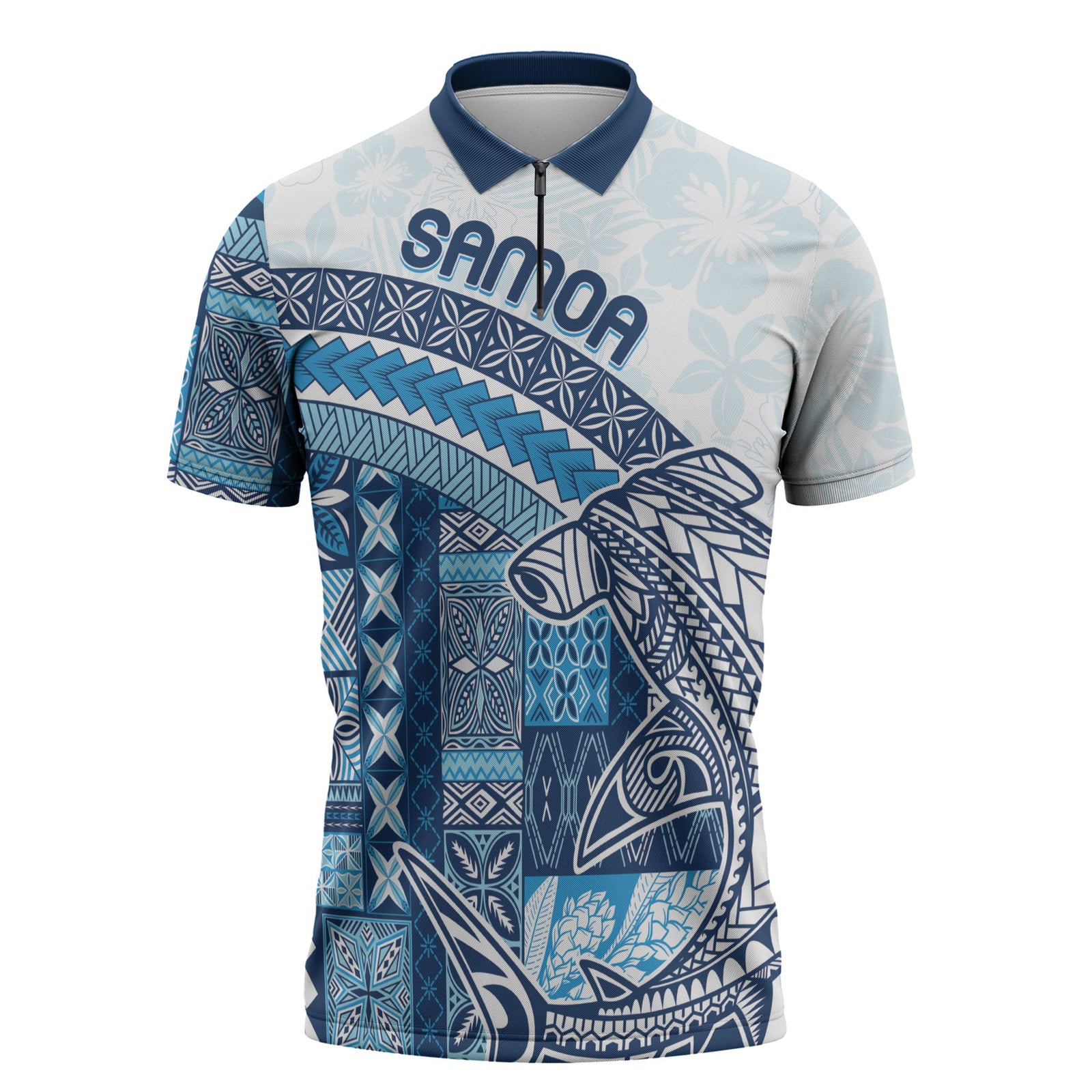 Samoa Mamanu Siapo Royal Blue Zipper Polo Shirt Tatau Malie
