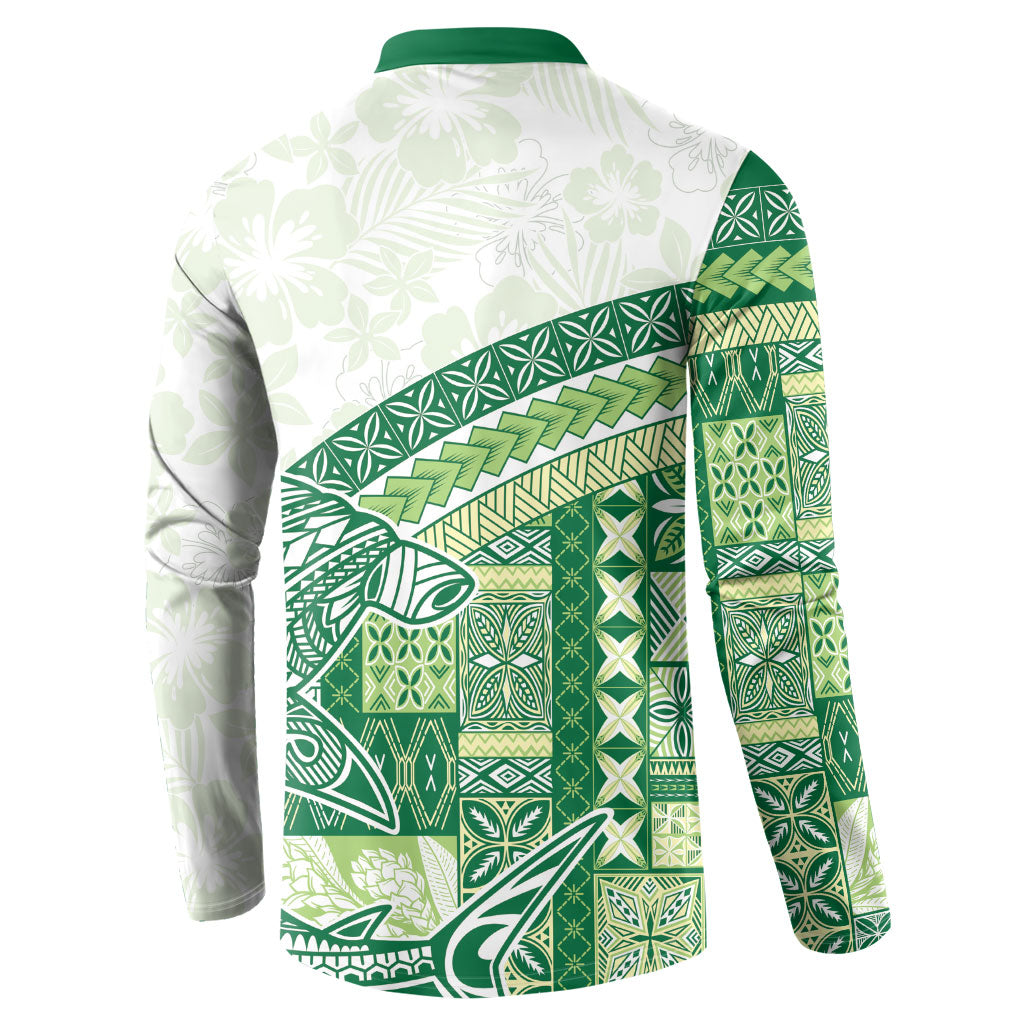 Samoa Mamanu Siapo Forest Green Button Sweatshirt Tatau Malie