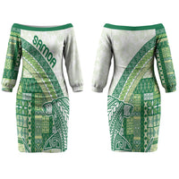 Samoa Mamanu Siapo Forest Green Couples Matching Off The Shoulder Long Sleeve Dress and Hawaiian Shirt Tatau Malie