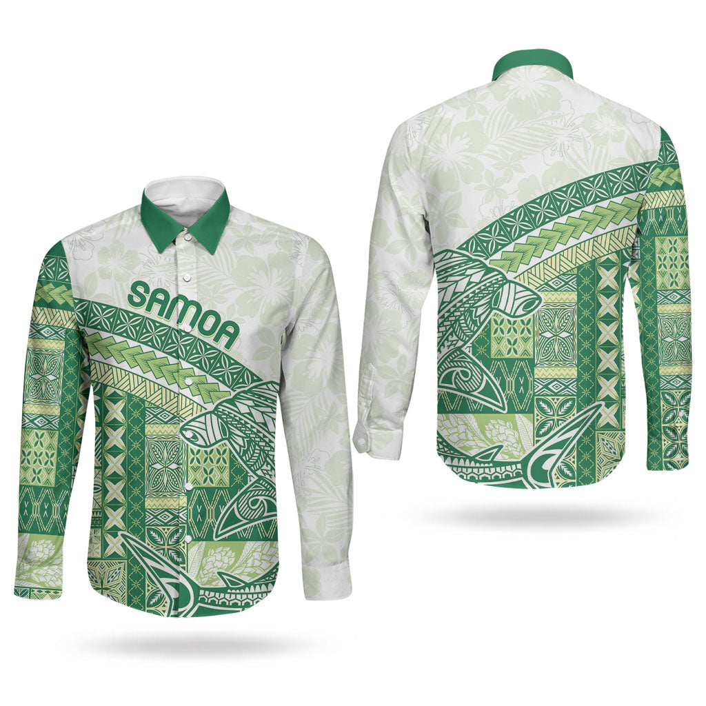 Samoa Mamanu Siapo Forest Green Couples Matching Summer Maxi Dress and Long Sleeve Button Shirt Tatau Malie