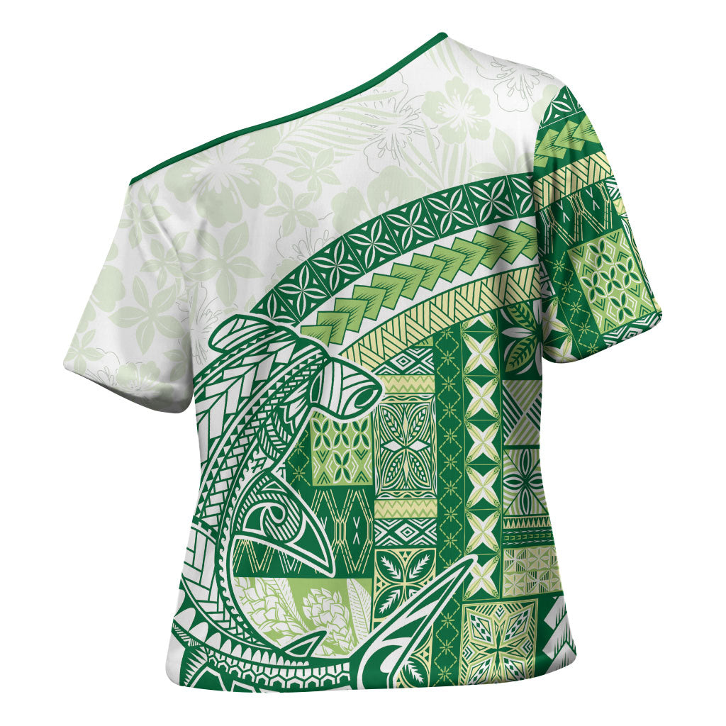 Samoa Mamanu Siapo Forest Green Cross Shoulder Shirt Tatau Malie