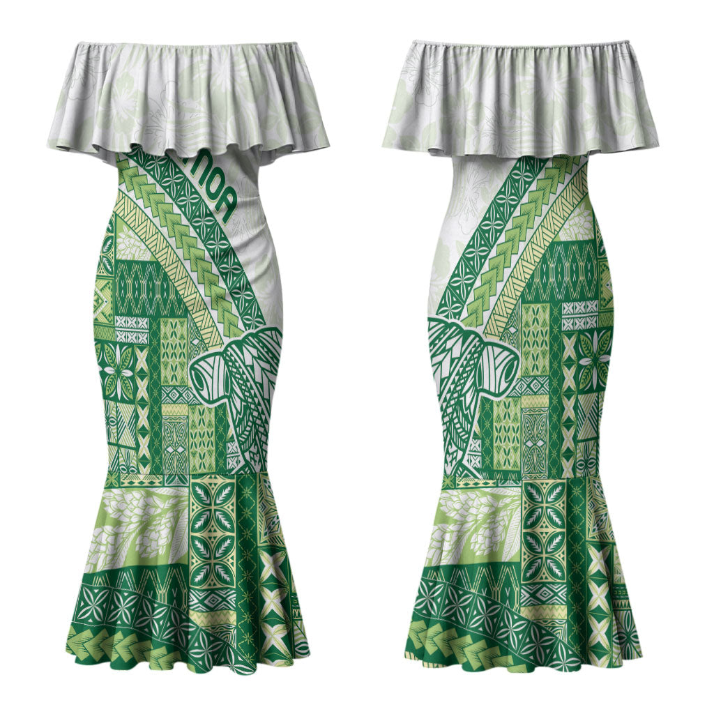 Samoa Mamanu Siapo Forest Green Family Matching Mermaid Dress and Hawaiian Shirt Tatau Malie