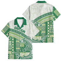 Samoa Mamanu Siapo Forest Green Family Matching Off Shoulder Short Dress and Hawaiian Shirt Tatau Malie