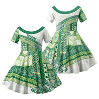 Samoa Mamanu Siapo Forest Green Family Matching Short Sleeve Bodycon Dress and Hawaiian Shirt Tatau Malie