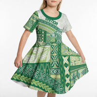 Samoa Mamanu Siapo Forest Green Kid Short Sleeve Dress Tatau Malie