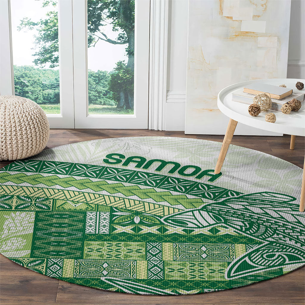 Samoa Mamanu Siapo Forest Green Round Carpet Tatau Malie