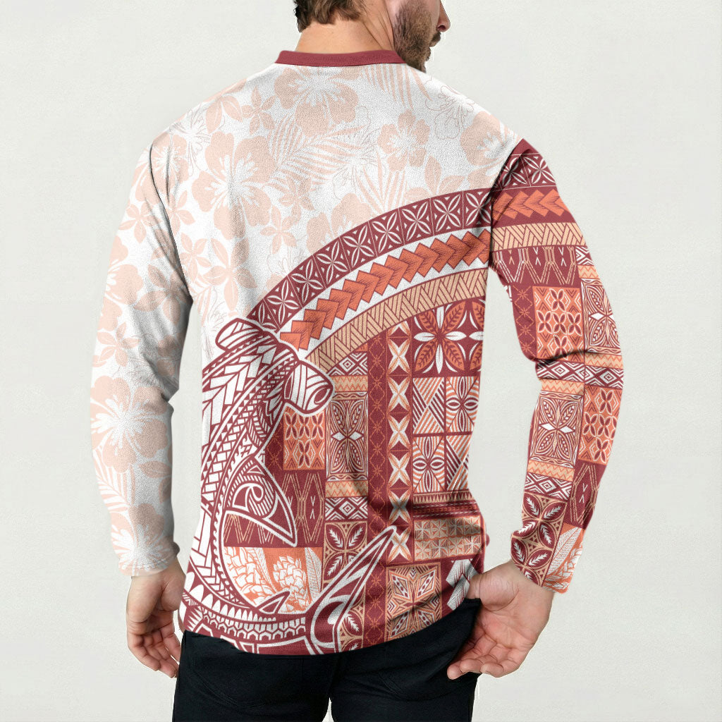 Samoa Mamanu Siapo Crimson Button Sweatshirt Tatau Malie