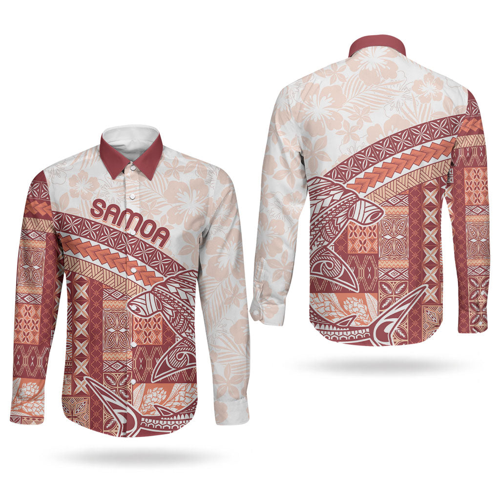Samoa Mamanu Siapo Crimson Couples Matching Off Shoulder Maxi Dress and Long Sleeve Button Shirt Tatau Malie