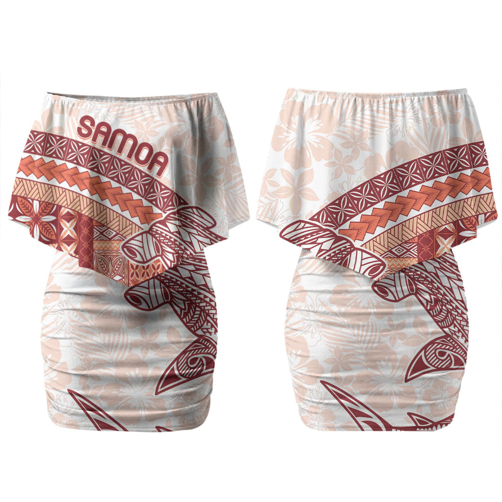 Samoa Mamanu Siapo Crimson Couples Matching Off Shoulder Short Dress and Long Sleeve Button Shirt Tatau Malie