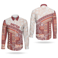 Samoa Mamanu Siapo Crimson Couples Matching Off The Shoulder Long Sleeve Dress and Long Sleeve Button Shirt Tatau Malie