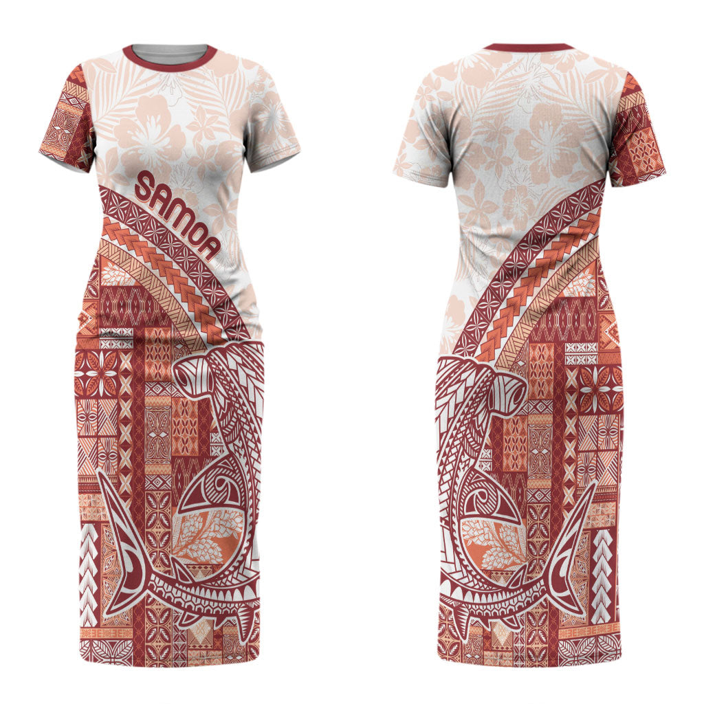 Samoa Mamanu Siapo Crimson Couples Matching Short Sleeve Bodycon Dress and Hawaiian Shirt Tatau Malie