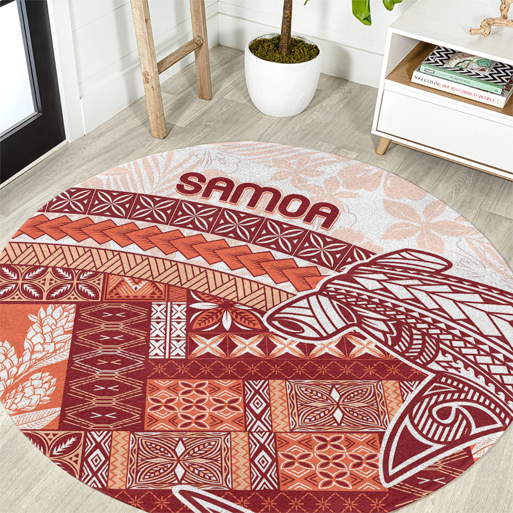 Samoa Mamanu Siapo Crimson Round Carpet Tatau Malie