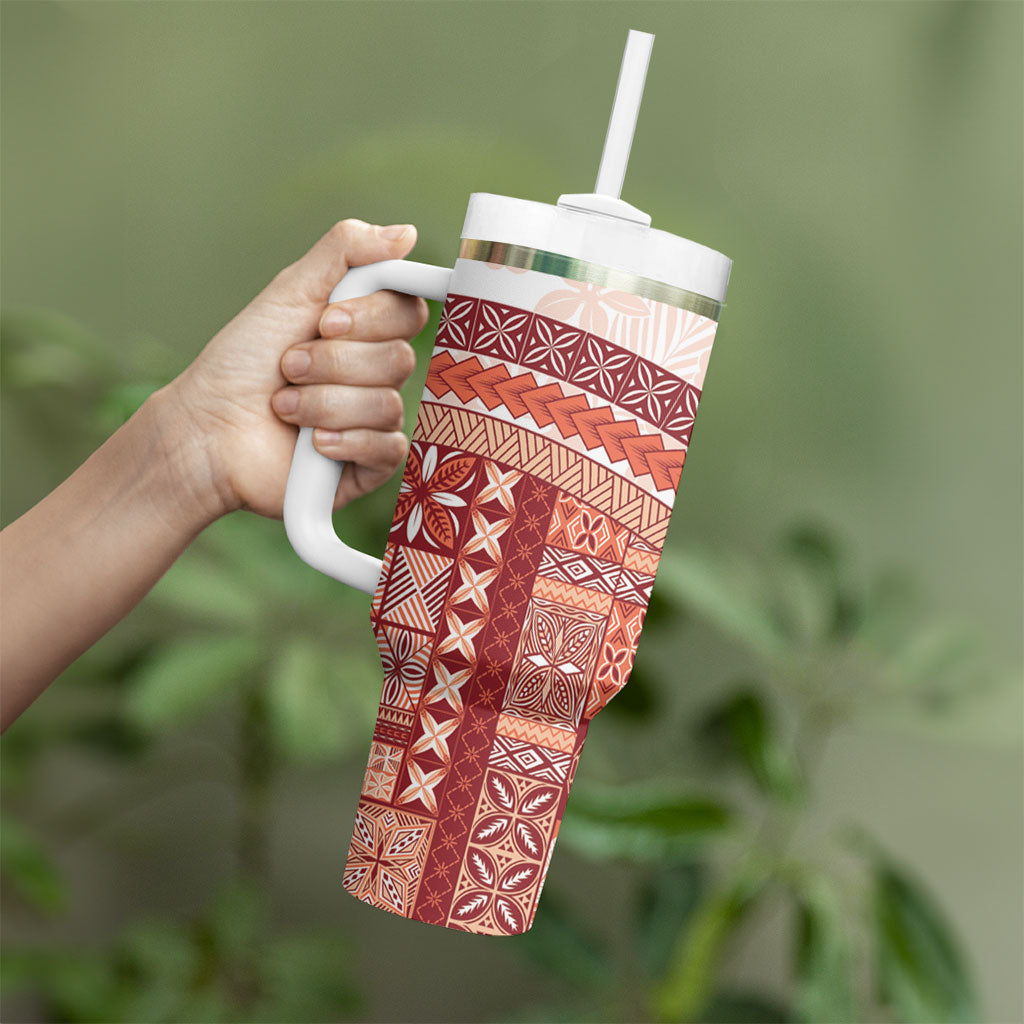 Samoa Mamanu Siapo Crimson Tumbler With Handle Tatau Malie