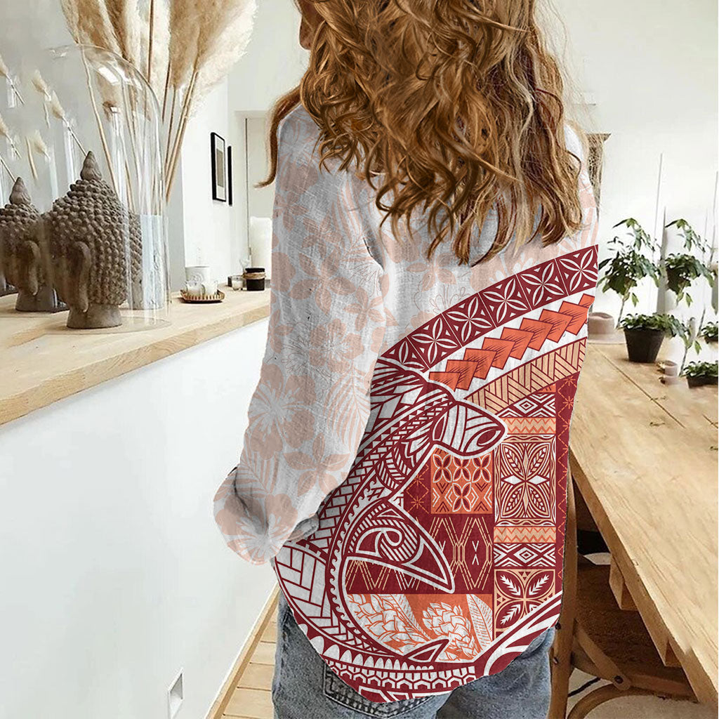 Samoa Mamanu Siapo Crimson Women Casual Shirt Tatau Malie