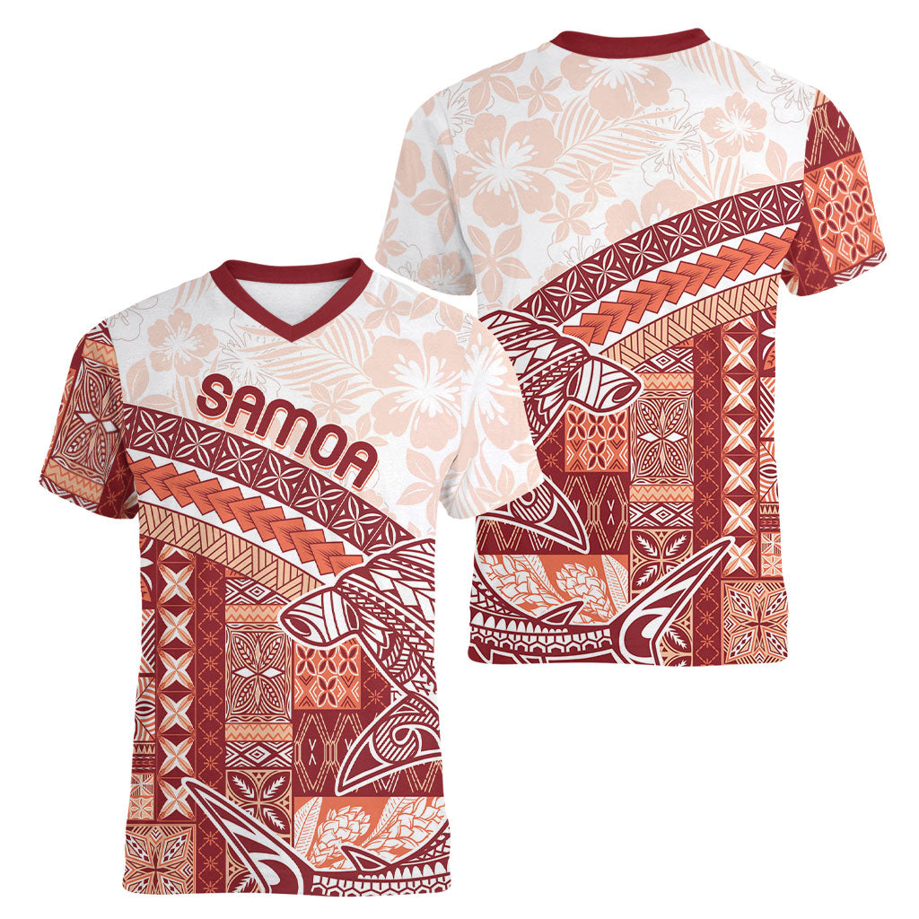 Samoa Mamanu Siapo Crimson Women V-Neck T-Shirt Tatau Malie