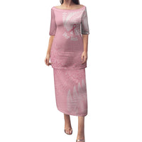 Personalised New Zealand Family Matching Puletasi Dress and Hawaiian Shirt Pink Ribbon Tattoo Mix Silver Fern LT7 Mom's Dress Pink - Polynesian Pride