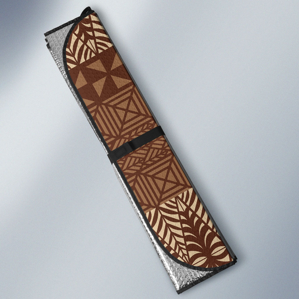 Tonga Ngatu Kupesi Brown Tapa Auto Sun Shade Koe Otua Mo Tonga Ko Hoku Tofia LT7 - Polynesian Pride