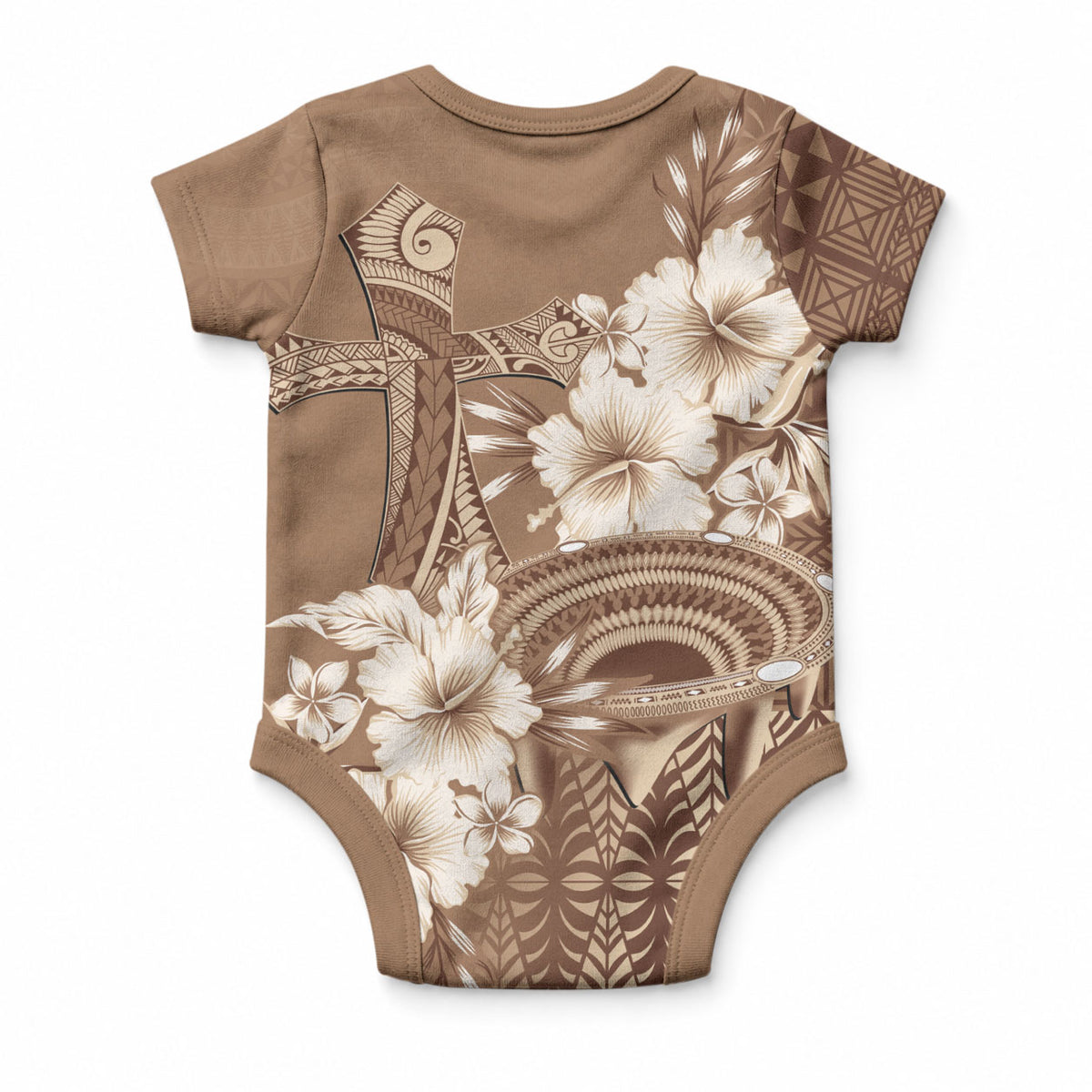 Tonga Ngatu Kupesi Brown Tapa Baby Onesie Koe Otua Mo Tonga Ko Hoku Tofia LT7 - Polynesian Pride