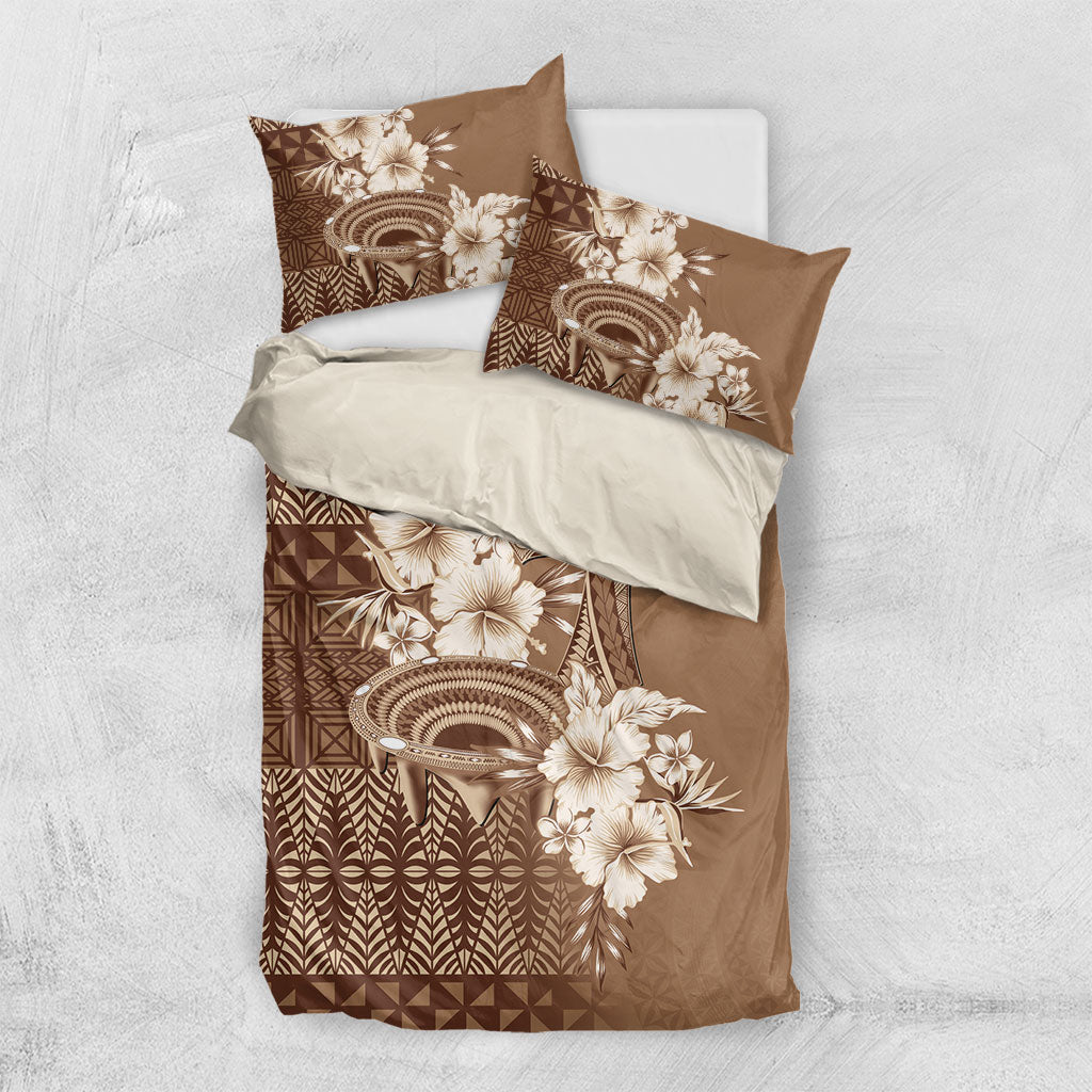 Tonga Ngatu Kupesi Brown Tapa Bedding Set Koe Otua Mo Tonga Ko Hoku Tofia LT7 US Twin 172cm x 218cm Mocha - Polynesian Pride