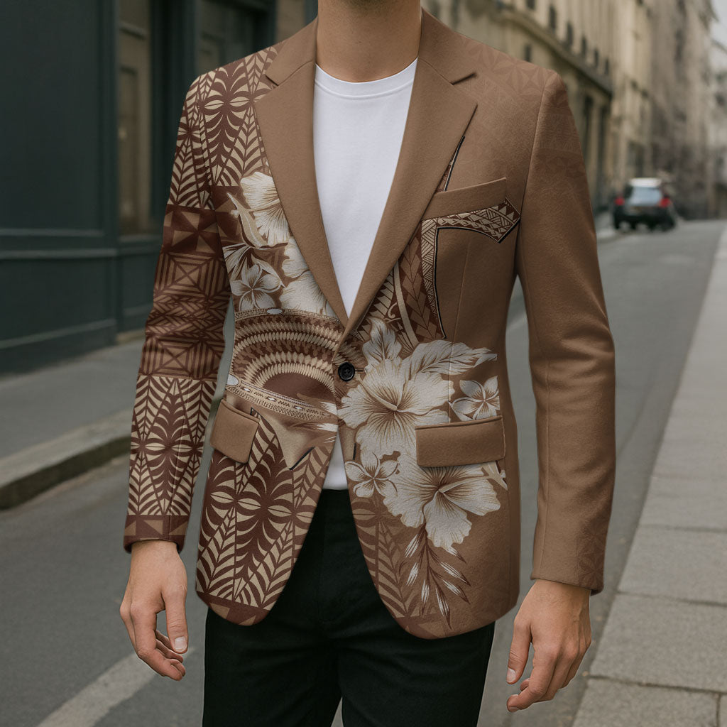 Tonga Ngatu Kupesi Brown Tapa Blazer Koe Otua Mo Tonga Ko Hoku Tofia LT7 - Polynesian Pride