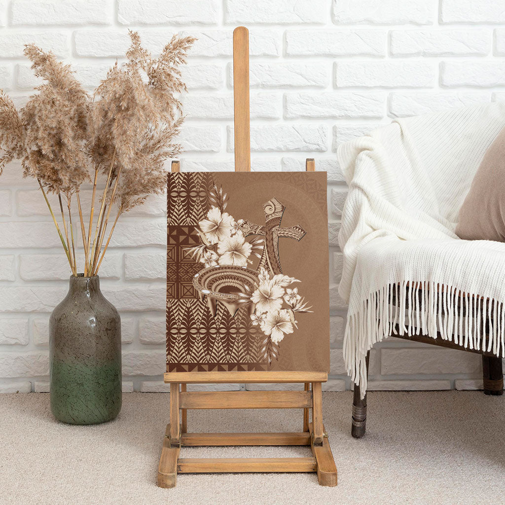 Tonga Ngatu Kupesi Brown Tapa Canvas Wall Art Koe Otua Mo Tonga Ko Hoku Tofia LT7 - Polynesian Pride