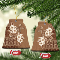 Tonga Ngatu Kupesi Brown Tapa Ceramic Ornament Koe Otua Mo Tonga Ko Hoku Tofia LT7 Bell Flake Mocha - Polynesian Pride