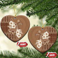 Tonga Ngatu Kupesi Brown Tapa Ceramic Ornament Koe Otua Mo Tonga Ko Hoku Tofia LT7 Heart Mocha - Polynesian Pride