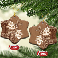 Tonga Ngatu Kupesi Brown Tapa Ceramic Ornament Koe Otua Mo Tonga Ko Hoku Tofia LT7 Snow Flake Mocha - Polynesian Pride