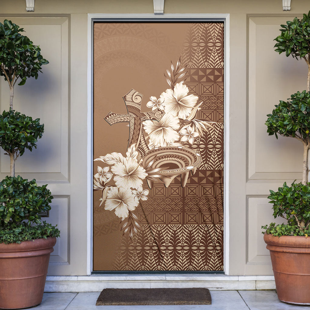 Tonga Ngatu Kupesi Brown Tapa Door Cover Koe Otua Mo Tonga Ko Hoku Tofia