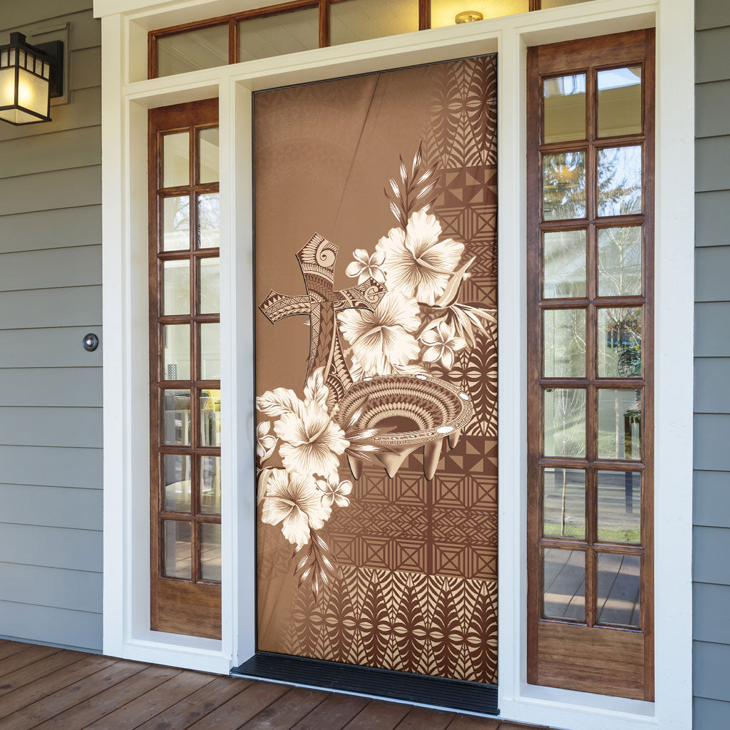 Tonga Ngatu Kupesi Brown Tapa Door Cover Koe Otua Mo Tonga Ko Hoku Tofia