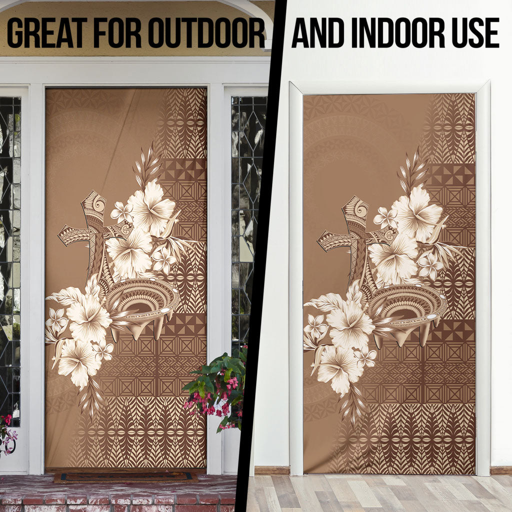 Tonga Ngatu Kupesi Brown Tapa Door Cover Koe Otua Mo Tonga Ko Hoku Tofia