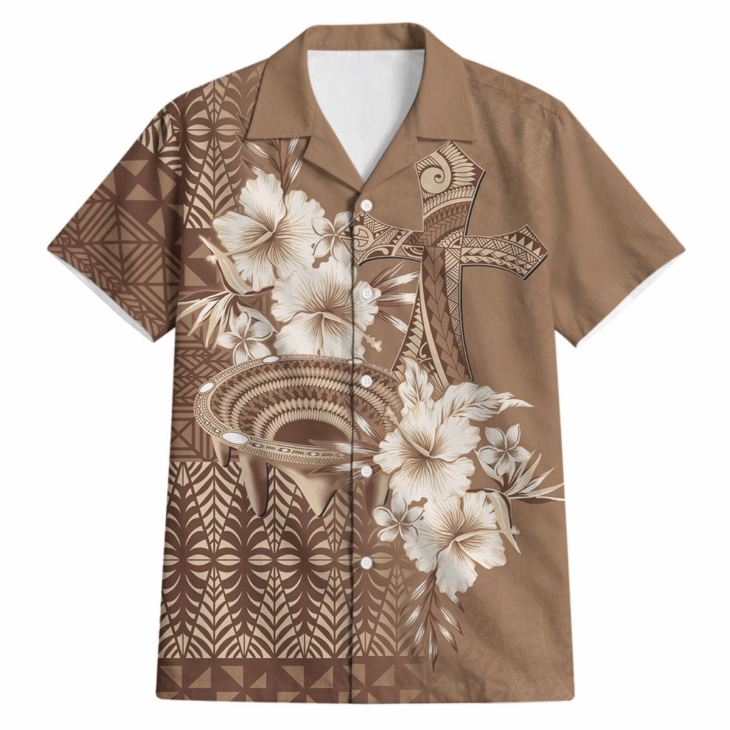 Tonga Ngatu Kupesi Brown Tapa Hawaiian Shirt Koe Otua Mo Tonga Ko Hoku Tofia LT7 Mocha - Polynesian Pride
