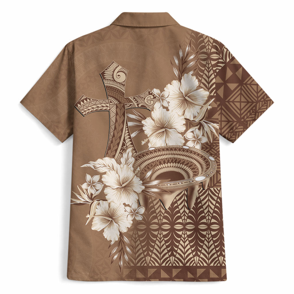 Tonga Ngatu Kupesi Brown Tapa Hawaiian Shirt Koe Otua Mo Tonga Ko Hoku Tofia LT7 - Polynesian Pride