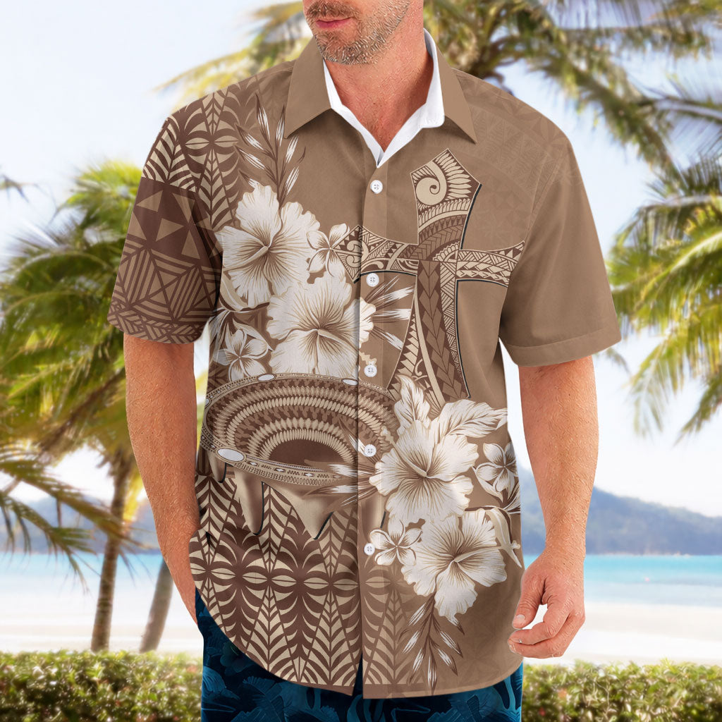 Tonga Ngatu Kupesi Brown Tapa Hawaiian Shirt Koe Otua Mo Tonga Ko Hoku Tofia LT7 - Polynesian Pride
