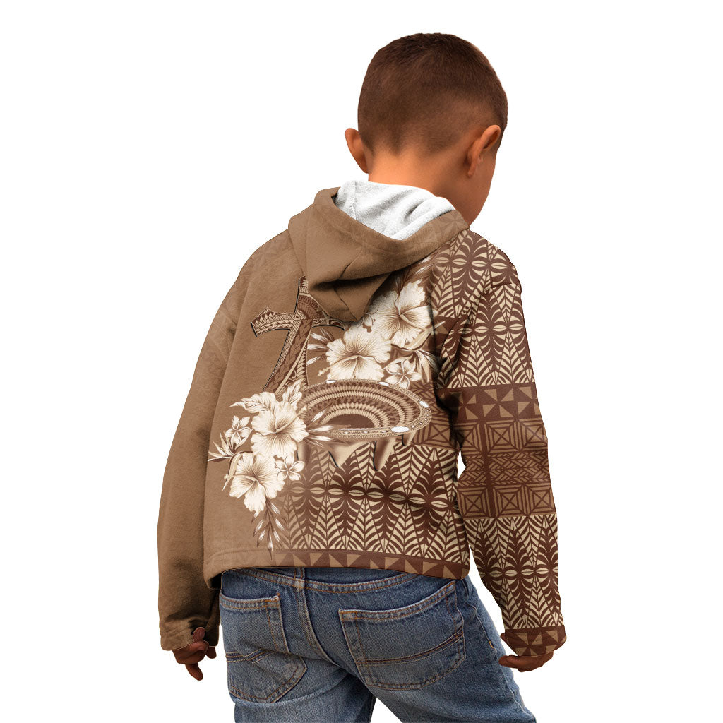 Tonga Ngatu Kupesi Brown Tapa Kid Hoodie Koe Otua Mo Tonga Ko Hoku Tofia LT7 - Polynesian Pride