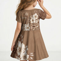 Tonga Ngatu Kupesi Brown Tapa Kid Short Sleeve Dress Koe Otua Mo Tonga Ko Hoku Tofia LT7 - Polynesian Pride