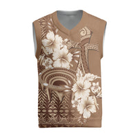 Tonga Ngatu Kupesi Brown Tapa Christmas Knitted V-Neck Vest Koe Otua Mo Tonga Ko Hoku Tofia LT7 Mocha - Polynesian Pride