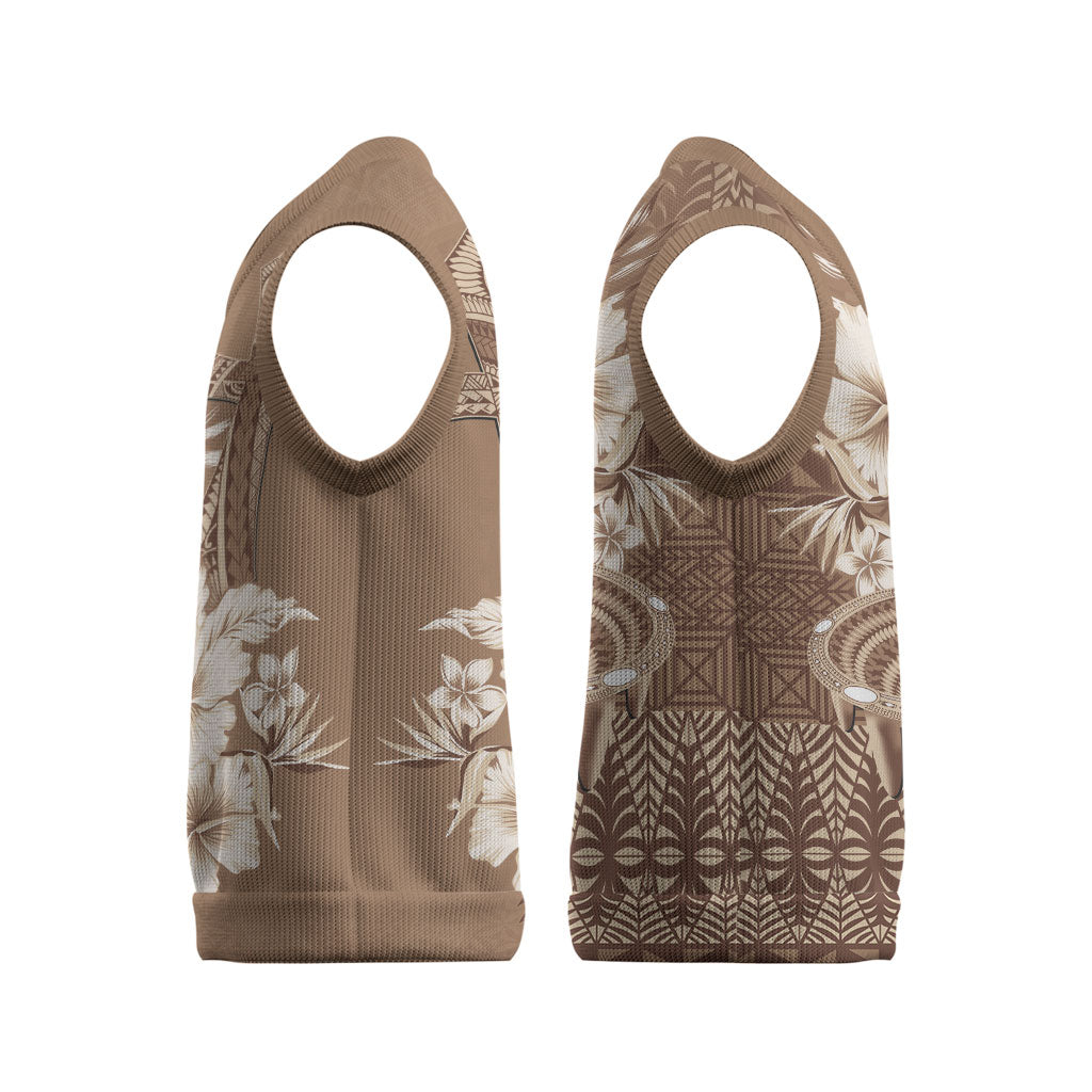 Tonga Ngatu Kupesi Brown Tapa Christmas Knitted V-Neck Vest Koe Otua Mo Tonga Ko Hoku Tofia LT7 - Polynesian Pride