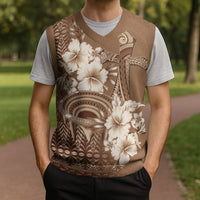 Tonga Ngatu Kupesi Brown Tapa Christmas Knitted V-Neck Vest Koe Otua Mo Tonga Ko Hoku Tofia LT7 - Polynesian Pride