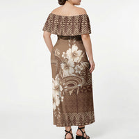 Tonga Ngatu Kupesi Brown Tapa Off Shoulder Maxi Dress Koe Otua Mo Tonga Ko Hoku Tofia LT7 - Polynesian Pride